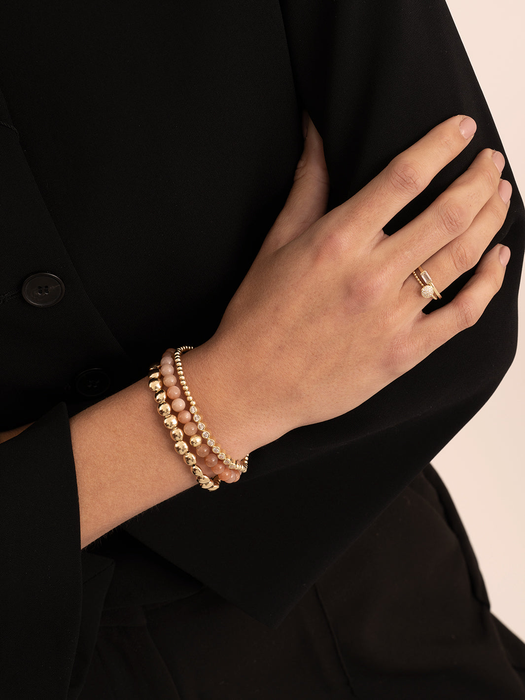 Sunstone Saturn Large Bubble Beads Armbanden Stack | Goudkleurig