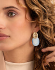 Opalite Large Oval Fuse Push Back Oorbellen set | Goudkleurig