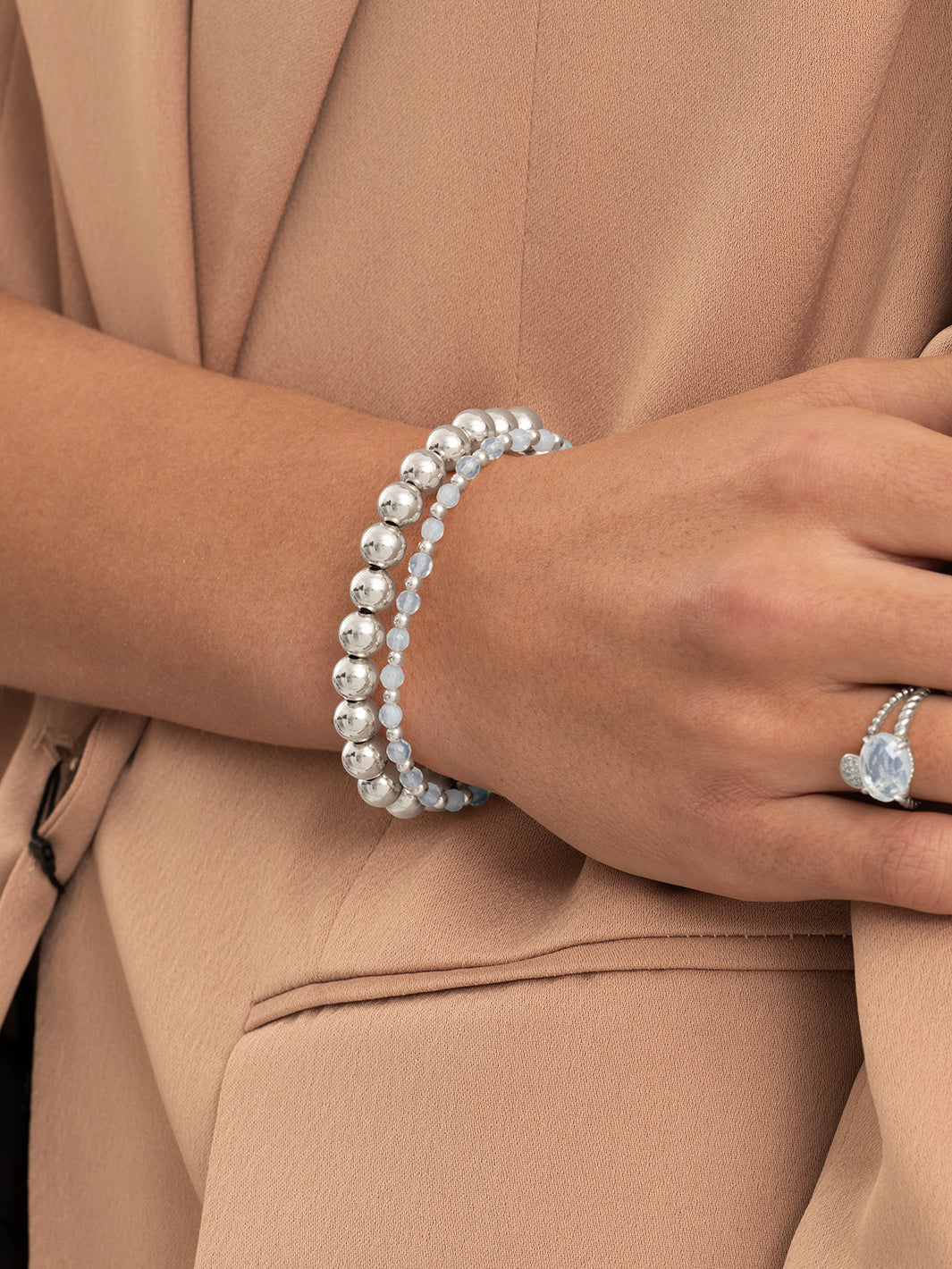Opalite Interstellar Saturn Large Armbanden Stack | Zilver