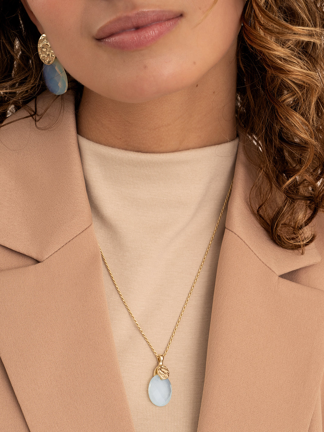 Opalite Medium Oval Fuse Ketting Set | Goudkleurig