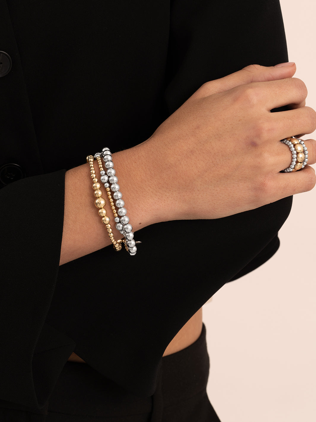 Bicolor Mix Saturn Wave Armbanden Stack | Zilver