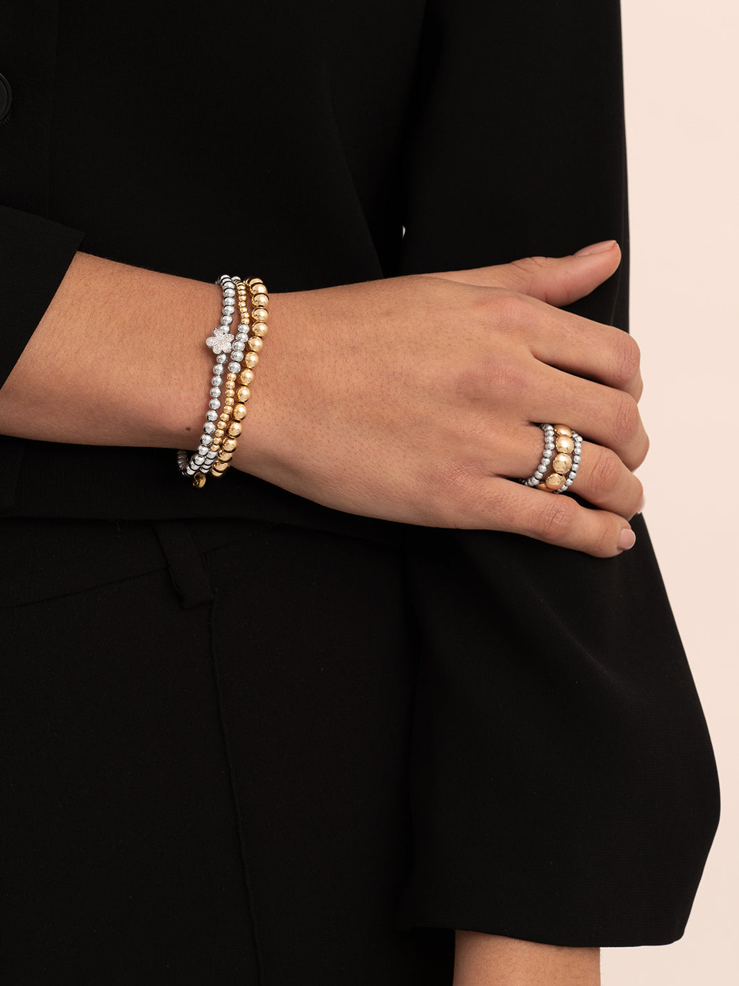 Bicolor Mix Saturn Flora Armbanden Stack | Zilver