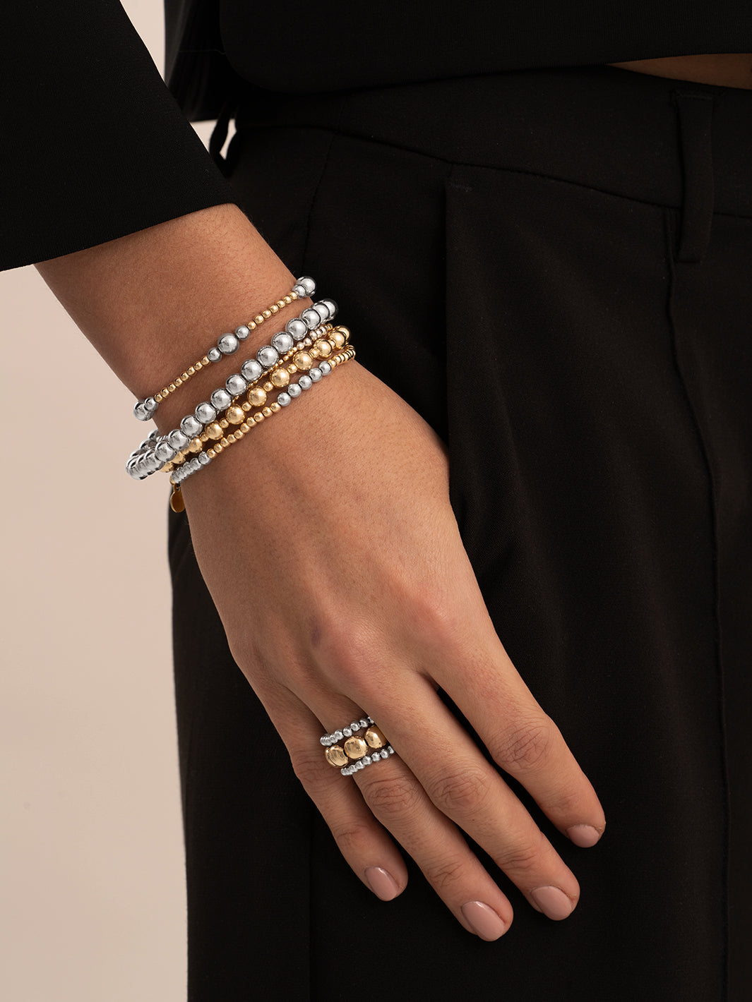 Bicolor Mix Saturn Large Bold Mix Armbanden Stack | Zilver