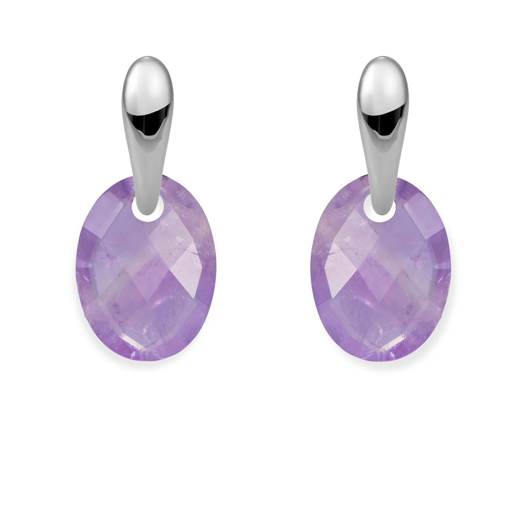 Amethyst Medium Oval Bold Fuse Oorbellen Set | Zilver