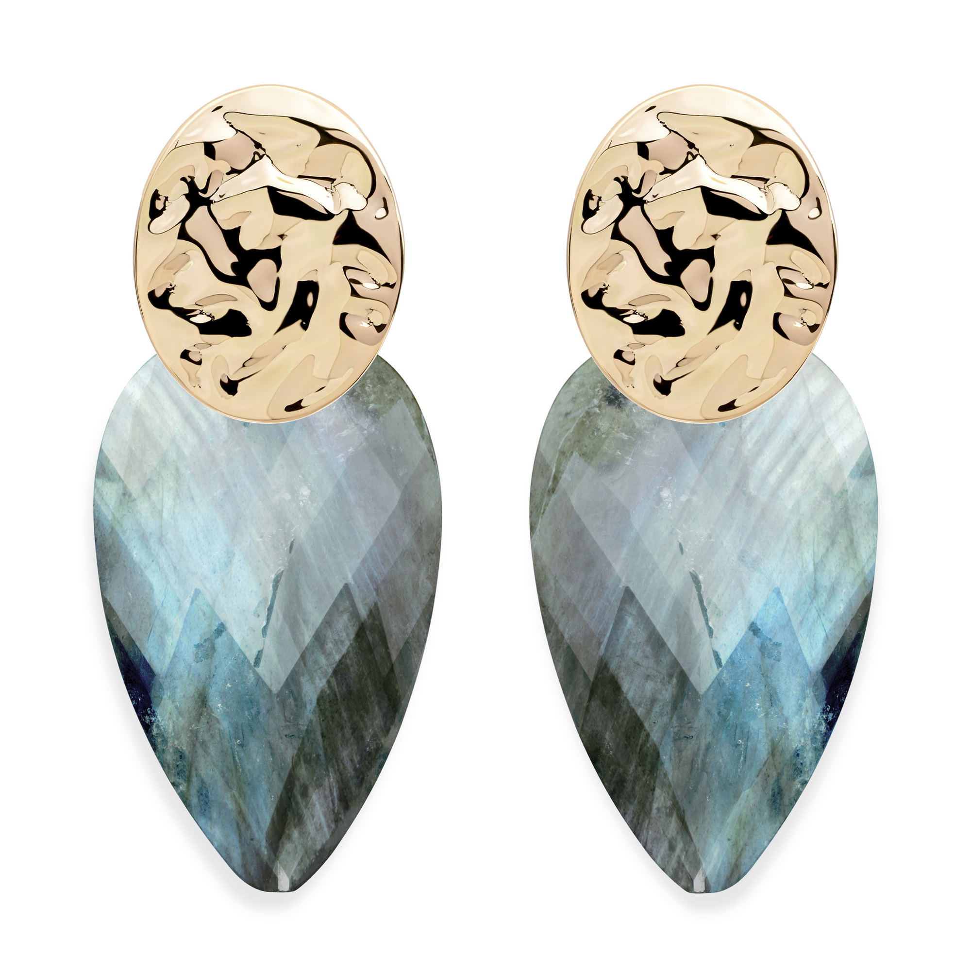 Labradorite Blossom Round Clip Oorbellen Set