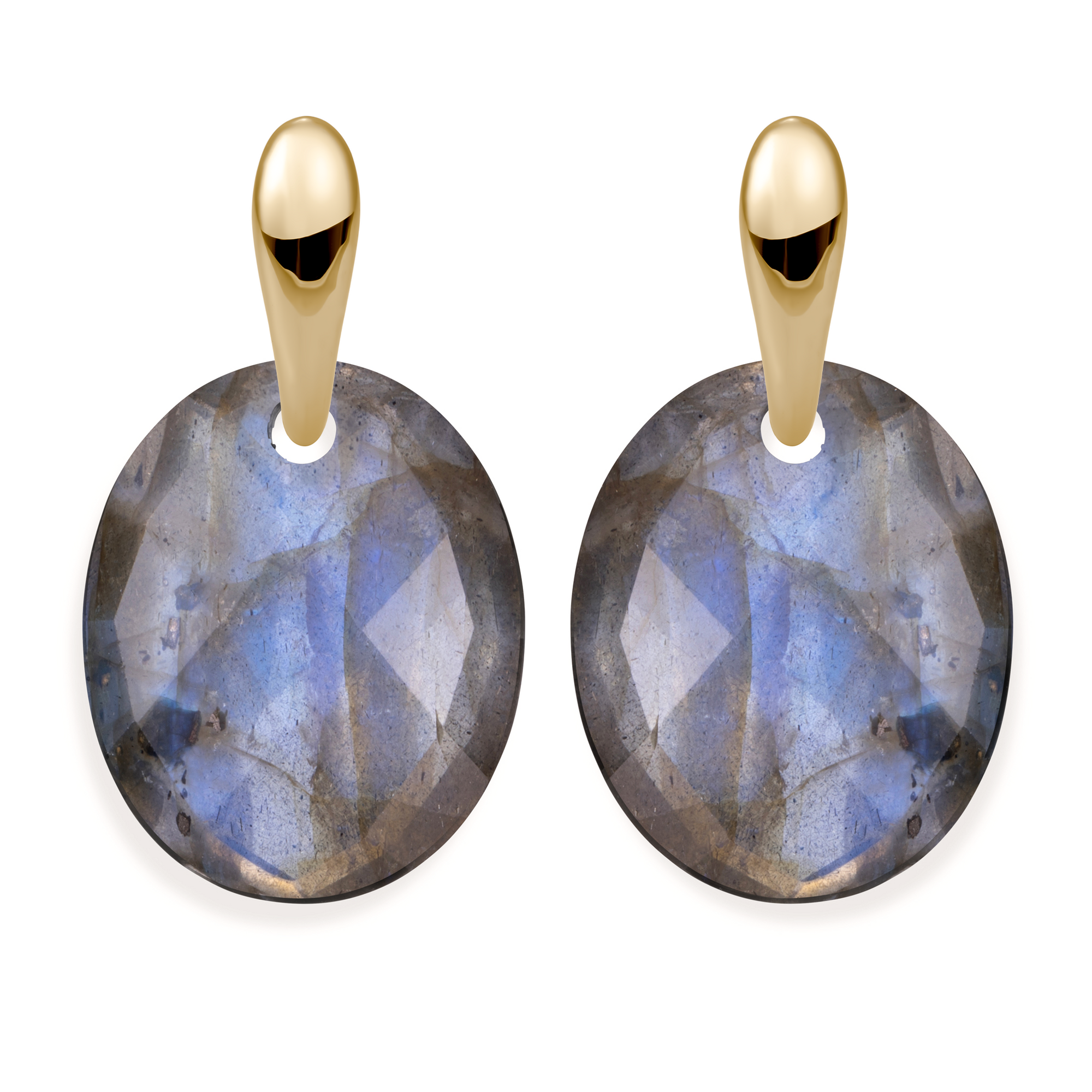 Labradorite Large Oval Bold Fuse Oorbellen Set | Goudkleurig