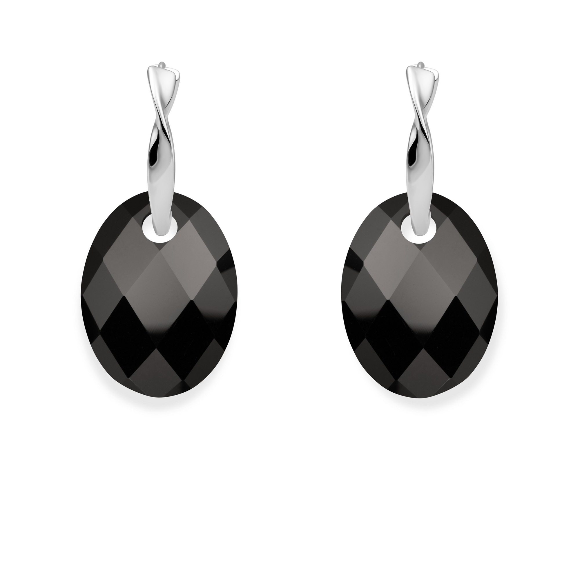 Onyx Medium Oval Fuse Huggies Oorbellen Set | Zilver