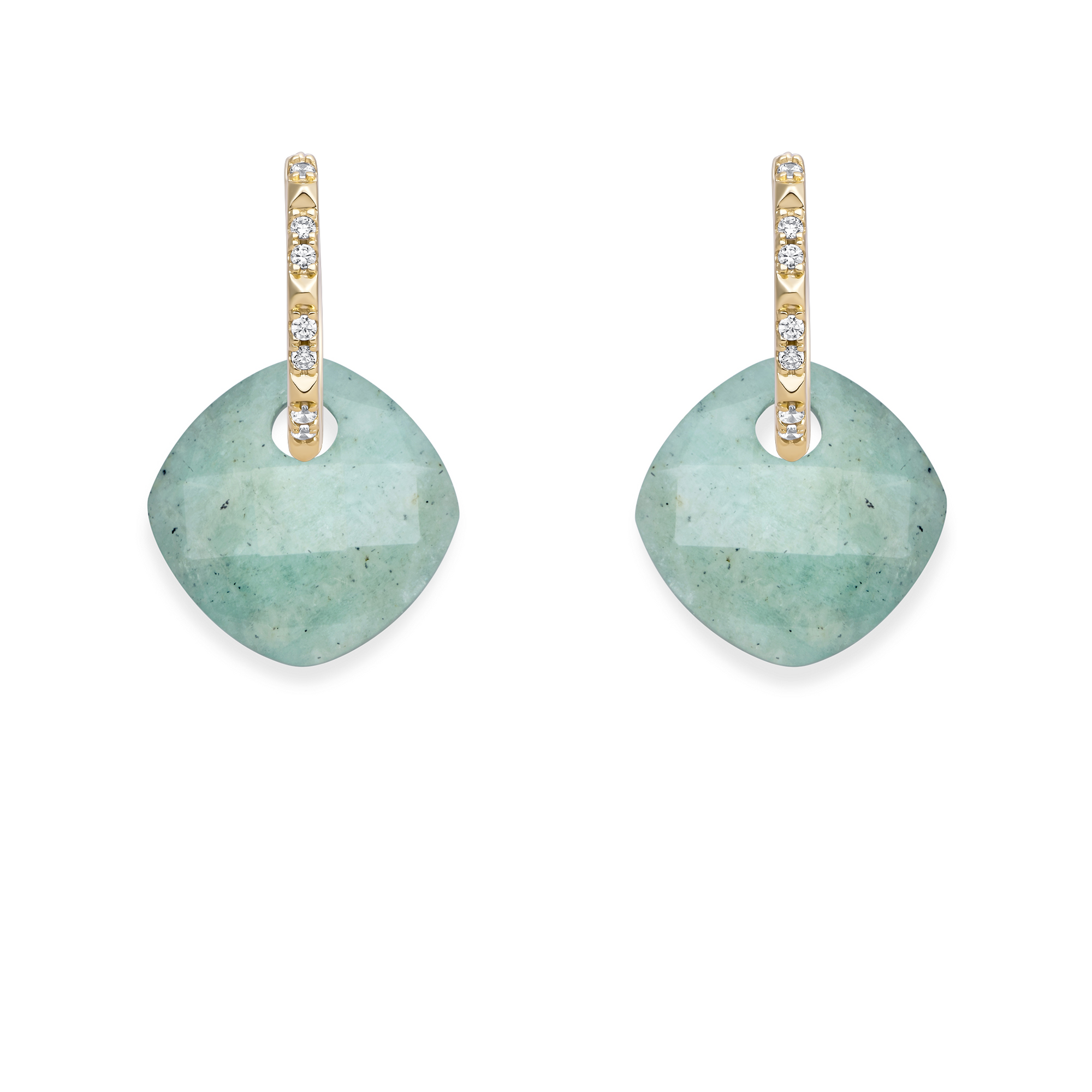 Rich Green Amazonite Cushion Cut Edge CZ Oorbellen Set | Goudkleurig
