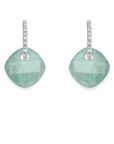 Rich Green Amazonite Cushion Cut Edge CZ Oorbellen Set | Zilver
