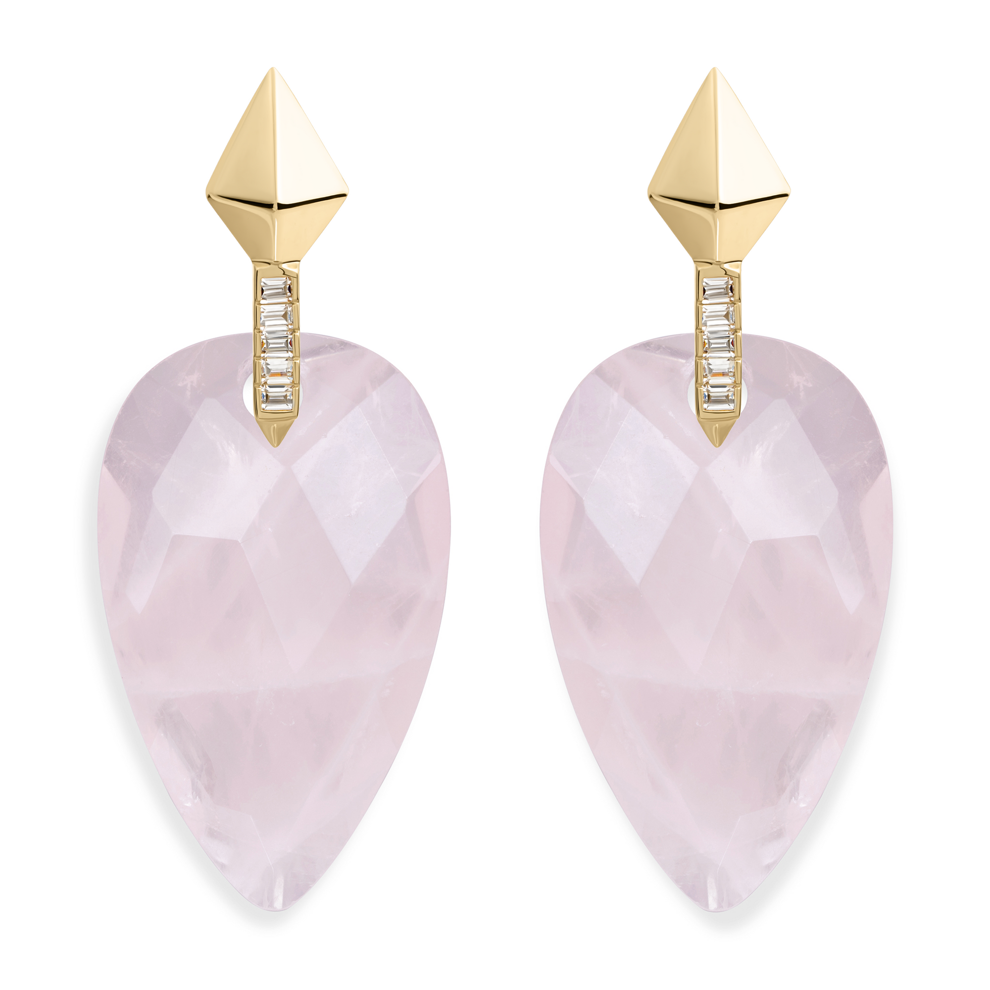 Rose Quartz Blossom Pyramid Oorbellen Set | Goudkleurig