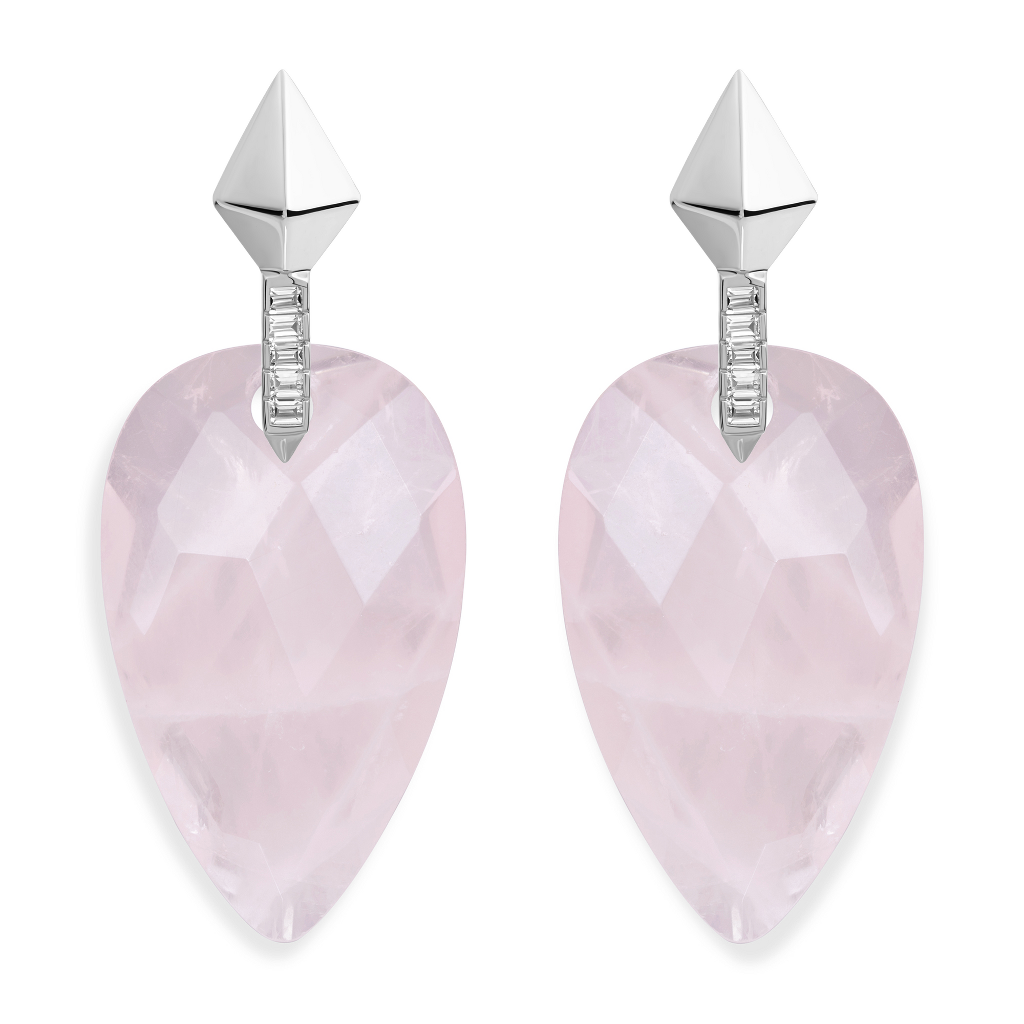 Rose Quartz Blossom Pyramid Oorbellen Set | Zilver