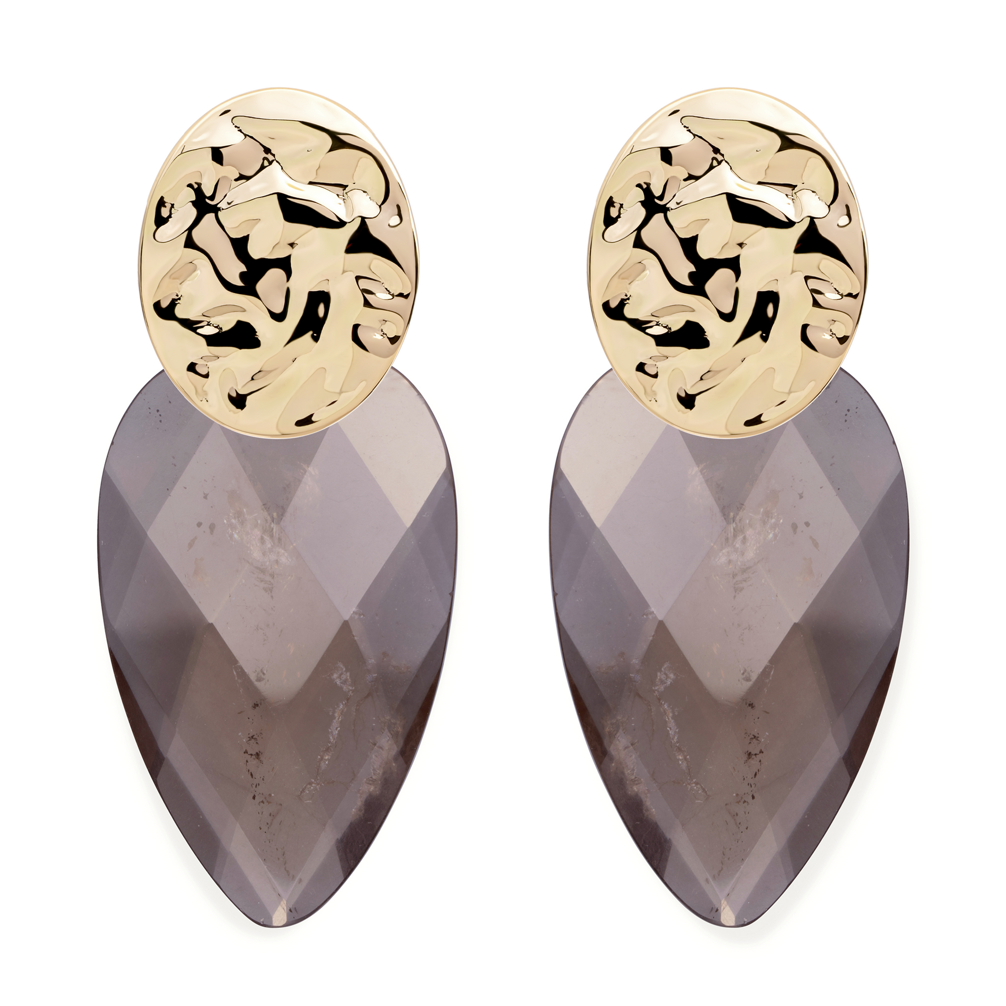 Smoky Quartz Blossom Round Clip Oorbellen Set | Goudkleurig
