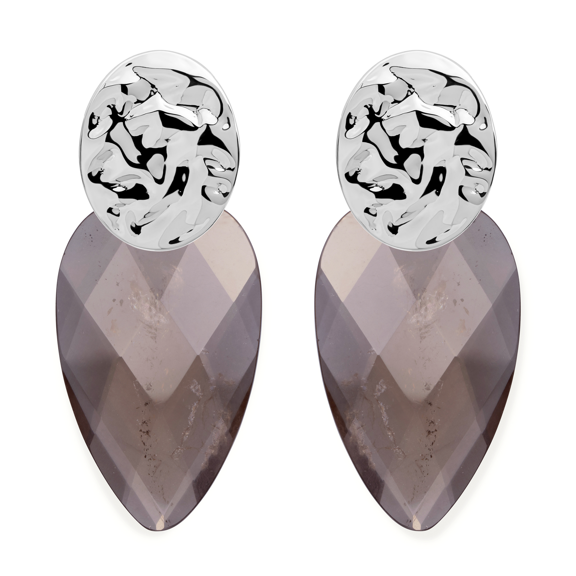 Smoky Quartz Blossom Round Clip Oorbellen Set | Zilver