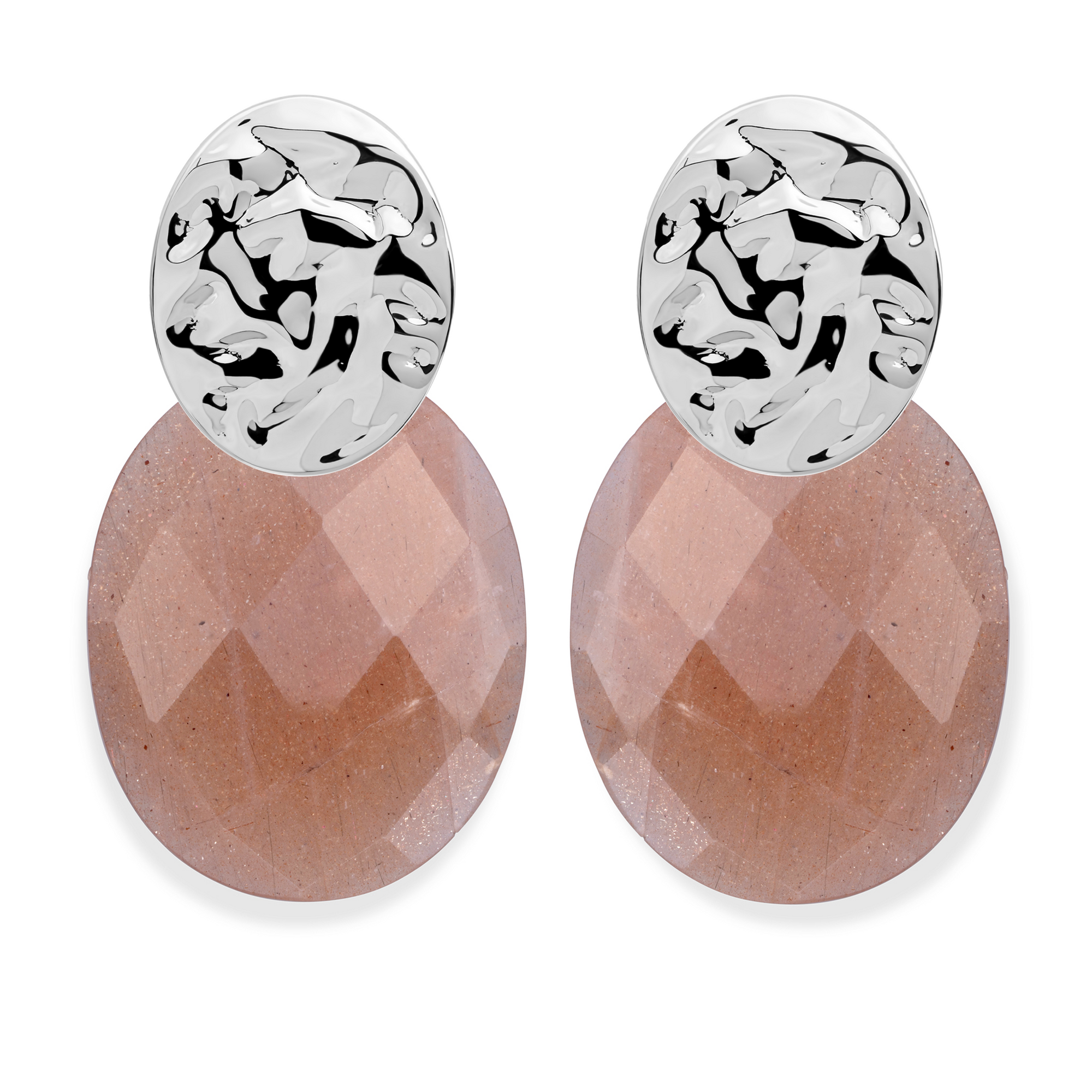 Sunstone Large Oval Fuse Oorbellen Set | Zilver