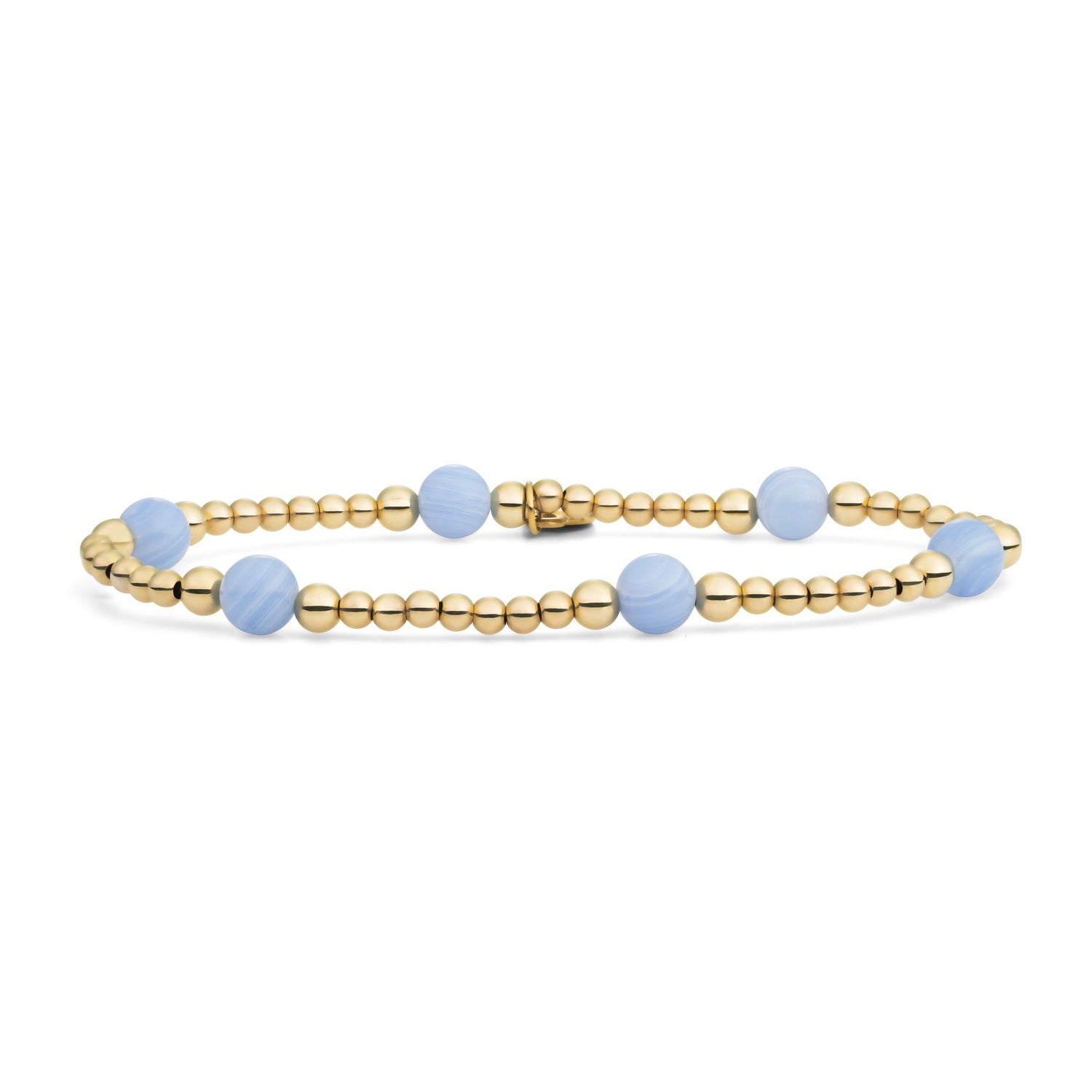 Goudkleurige kralenarmband voor vrouwen met blue lace agate edelstenen