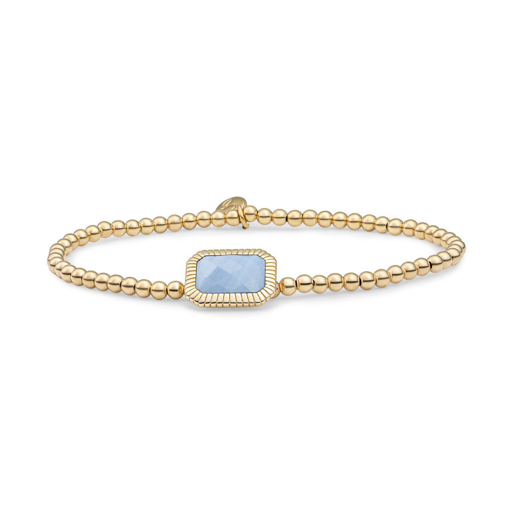 Sparkling Jewels kralen armband met gouden kralen en gouden bedel met blue lace agaat edelsteen