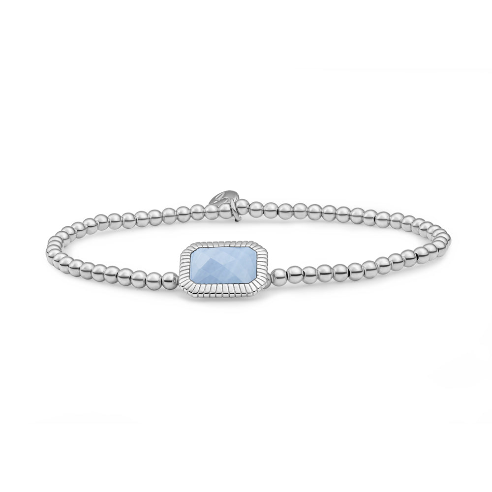 Zilveren kralen armband met een baguette bedel met blue lace agaat edelsteen Sparkling Jewels