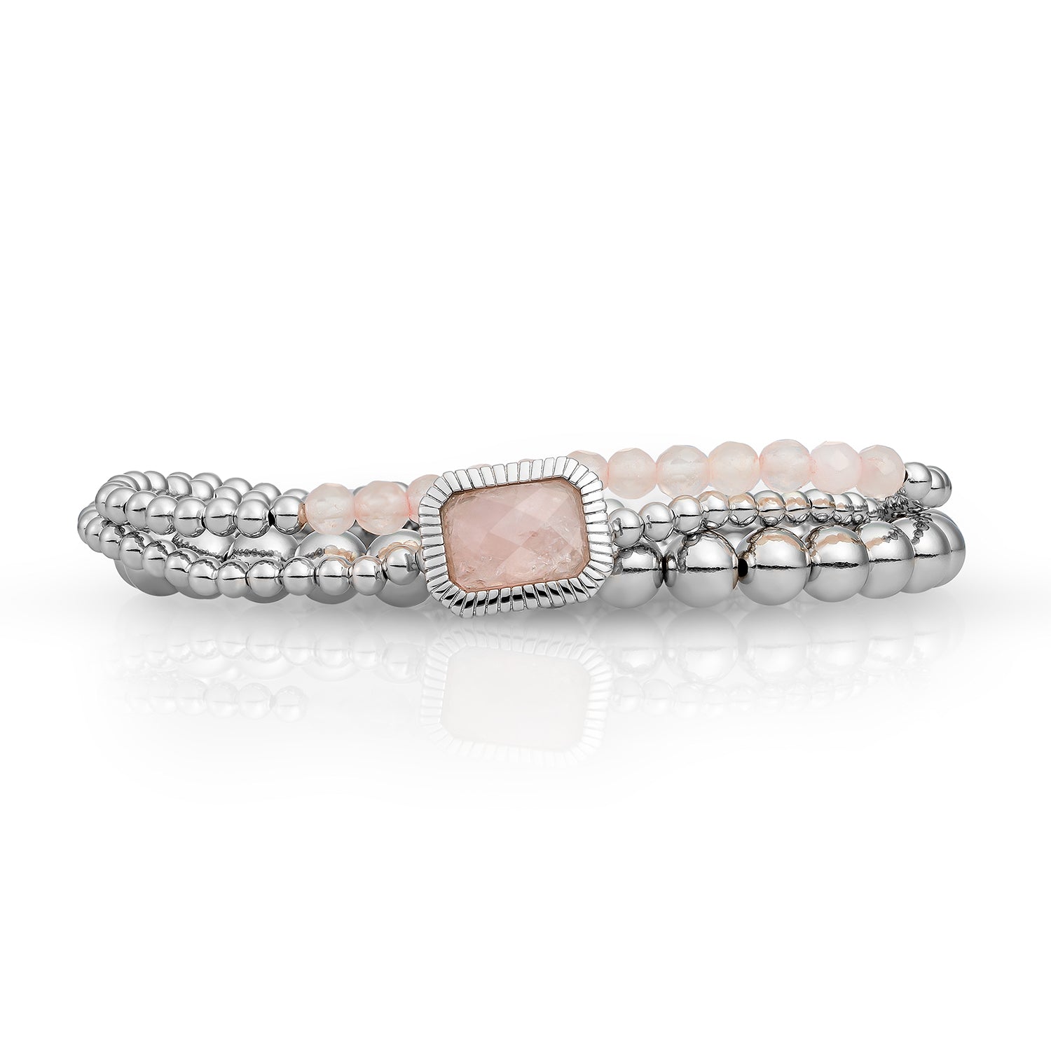 Rose Quartz Baguette Zilveren Armbanden stack