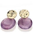 Glamoureuze Sparkling oorbellen set met ronde oorstekers en ronde amethist oorbel hangers.