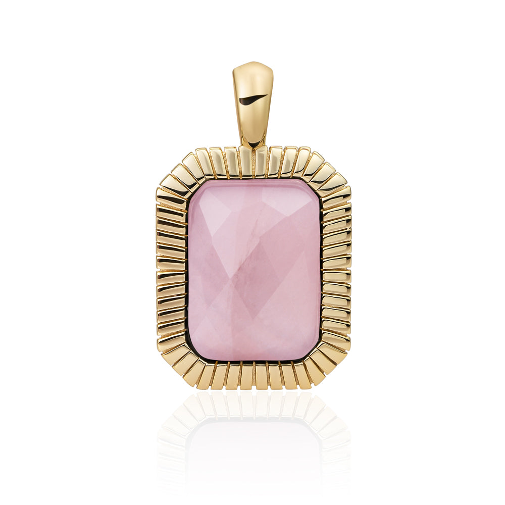 Baguette Amulet goudkleur met echte rozenkwarts edelsteen Sparkling Jewels