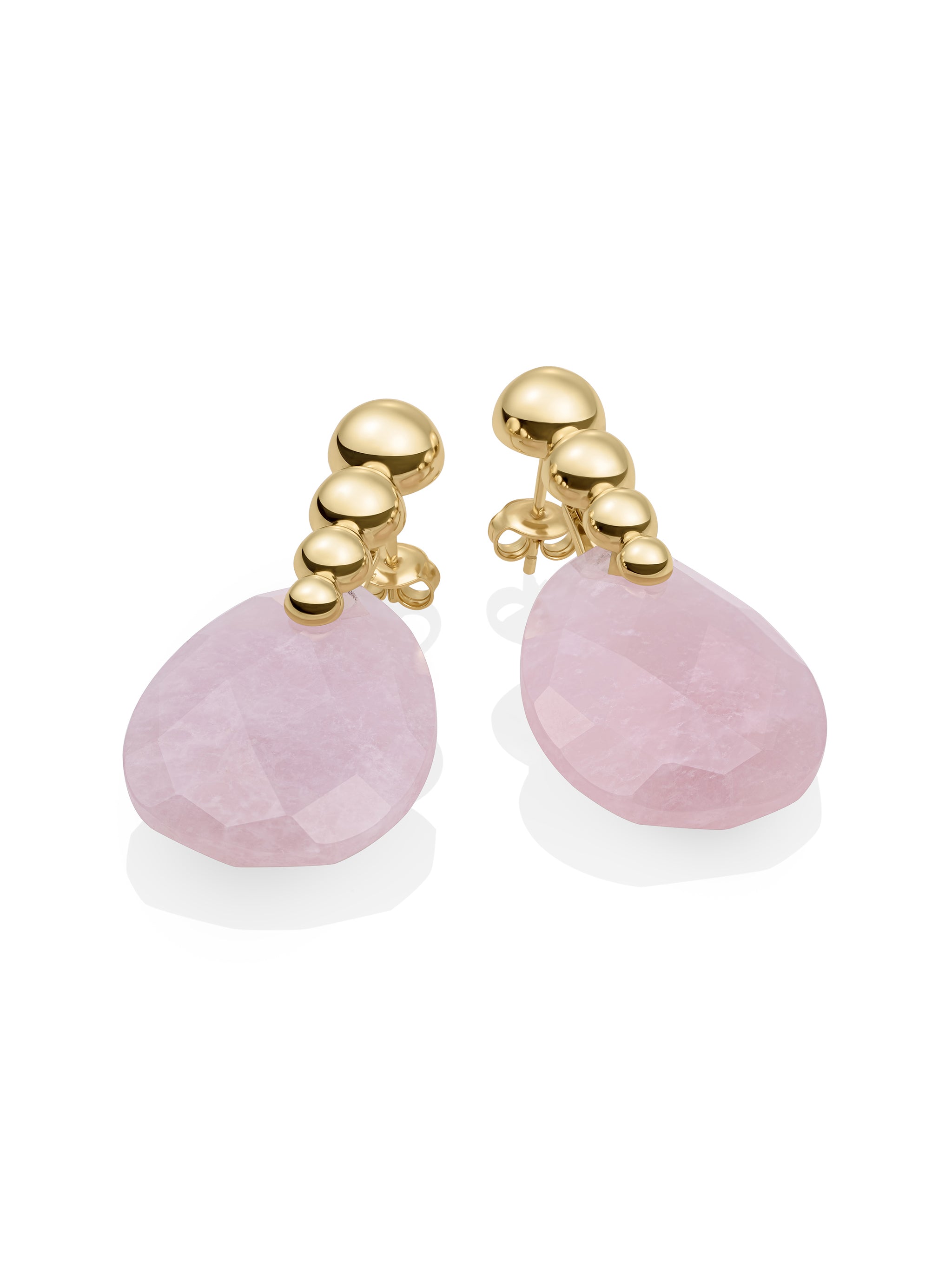 Rose Quartz Afterglow Bubble Push Back Oorbellen set | Goudkleurig
