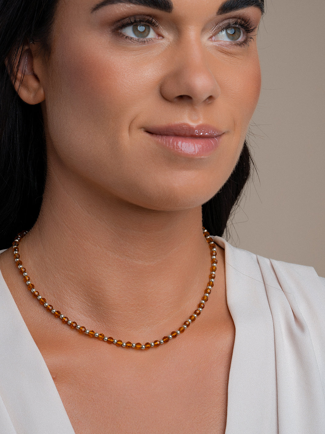 Mix Link Ketting Citrine Quarts Goud