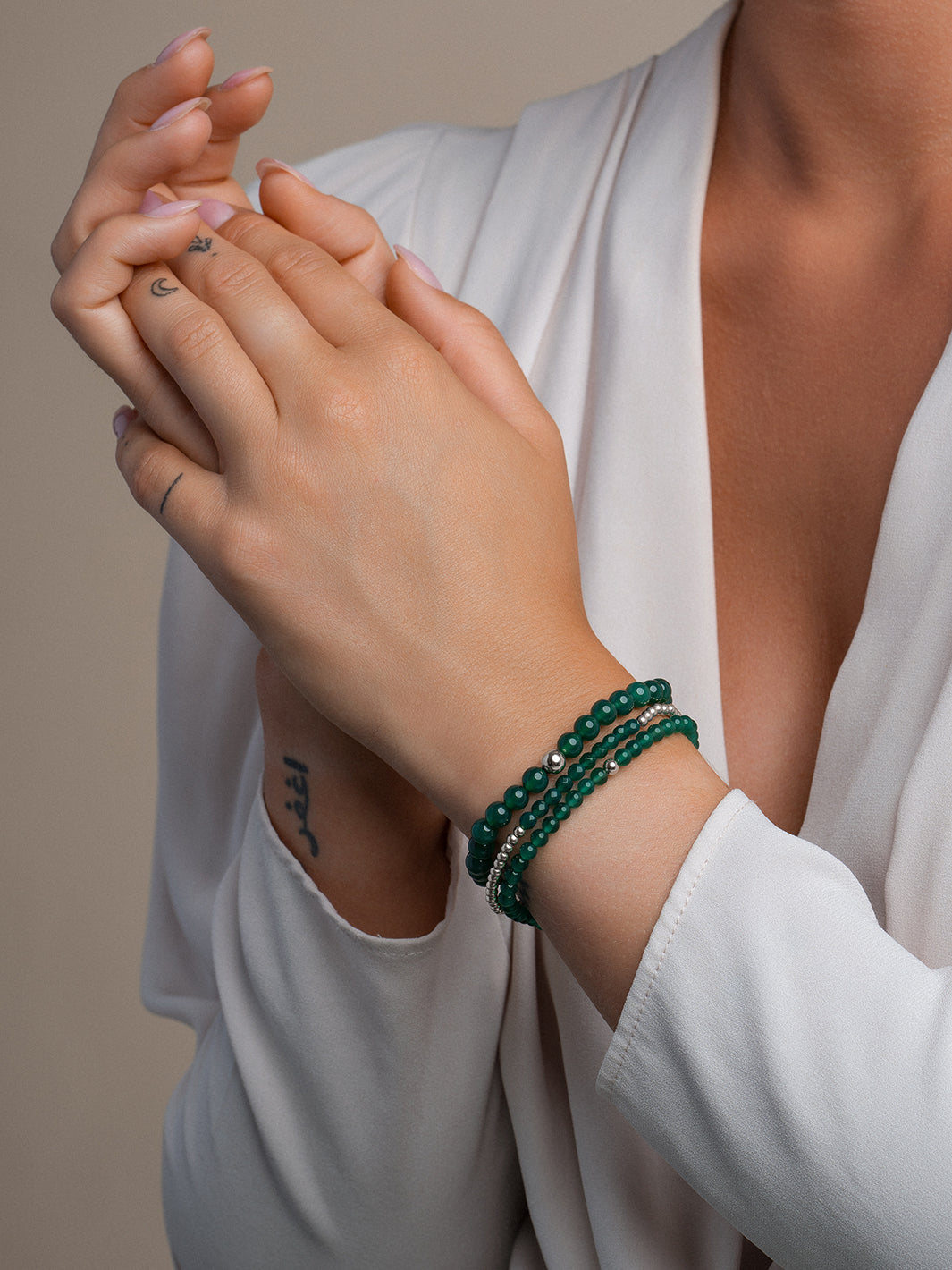 Saturn Kralen armband met Groene Onyx Edel steen #kleur_zilver