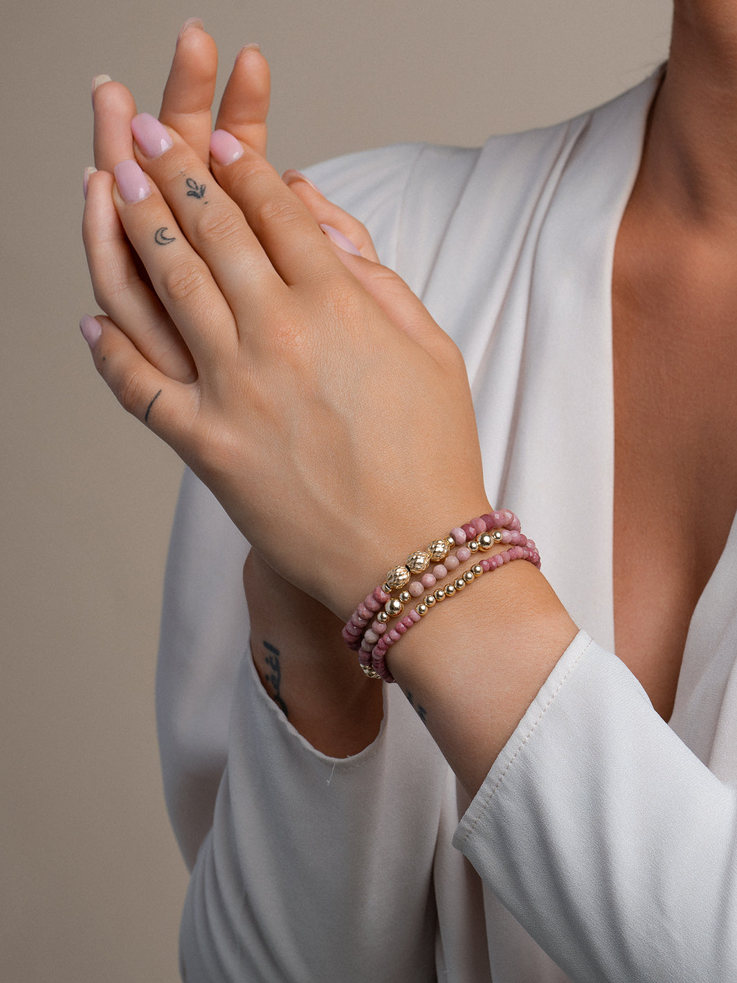 Pink Rhodonite kralen Armband Reverse Universe #kleur_goud