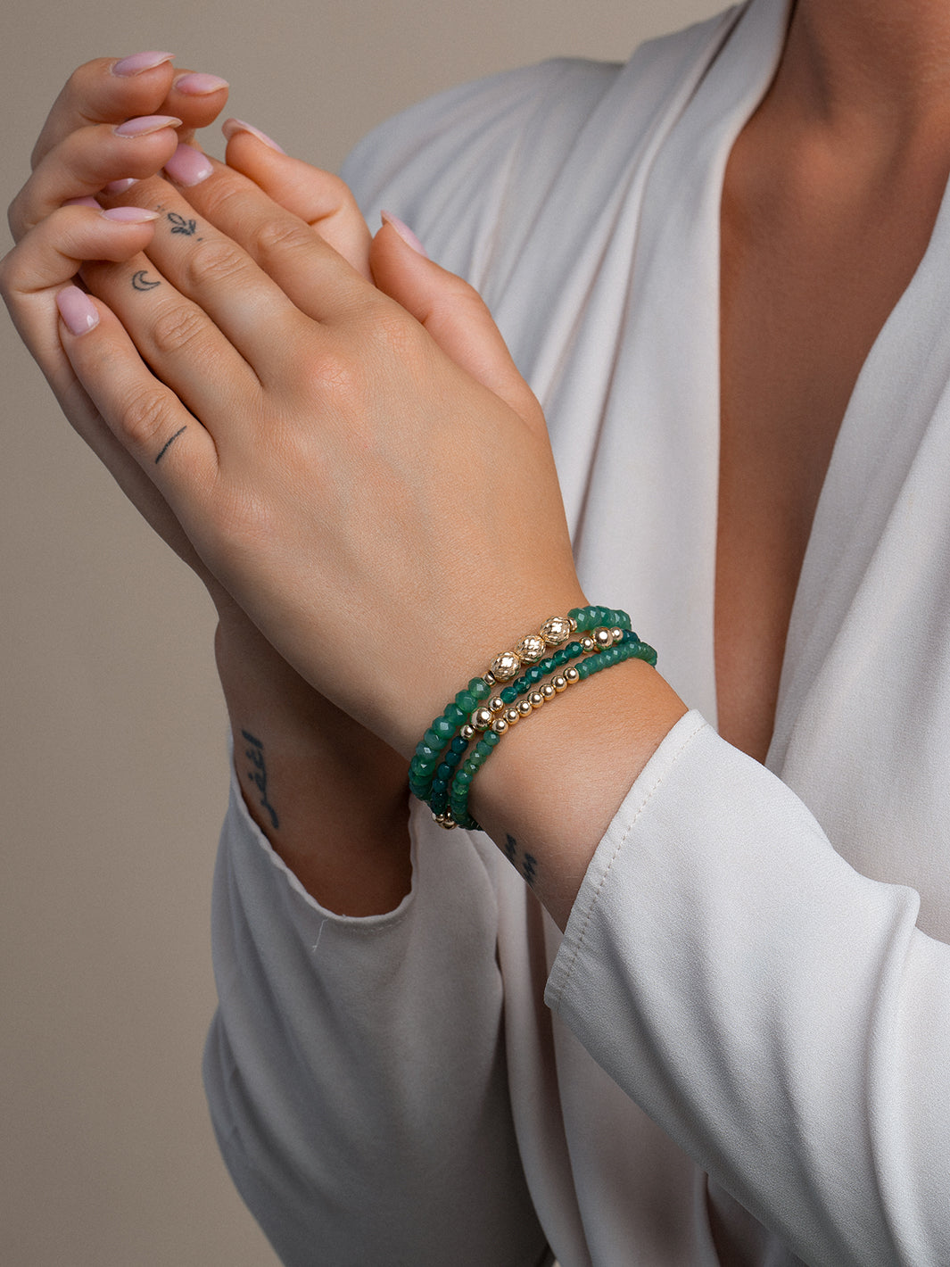 Green Onyx Reverse Universe Armband  #kleur_goud