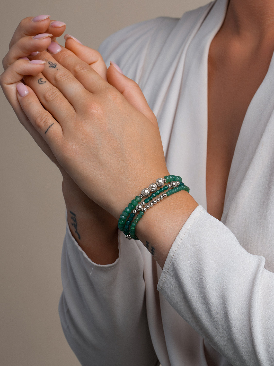 Green Onyx Reverse Universe Armband #kleur_zilver