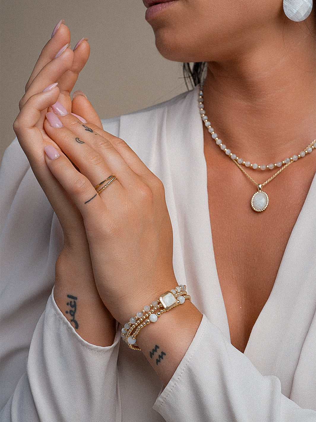 Edelsteen Armband met Maansteen Kralen #kleur_goud