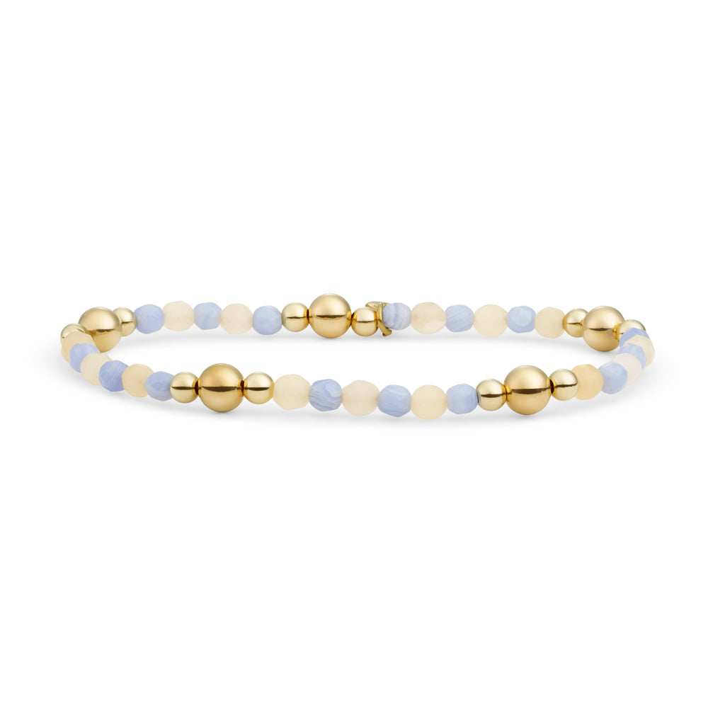 Gouden kralen ketting met twee edelsteen soorten beige agaat en blue lace agaat van Sparkling #kleur_goud