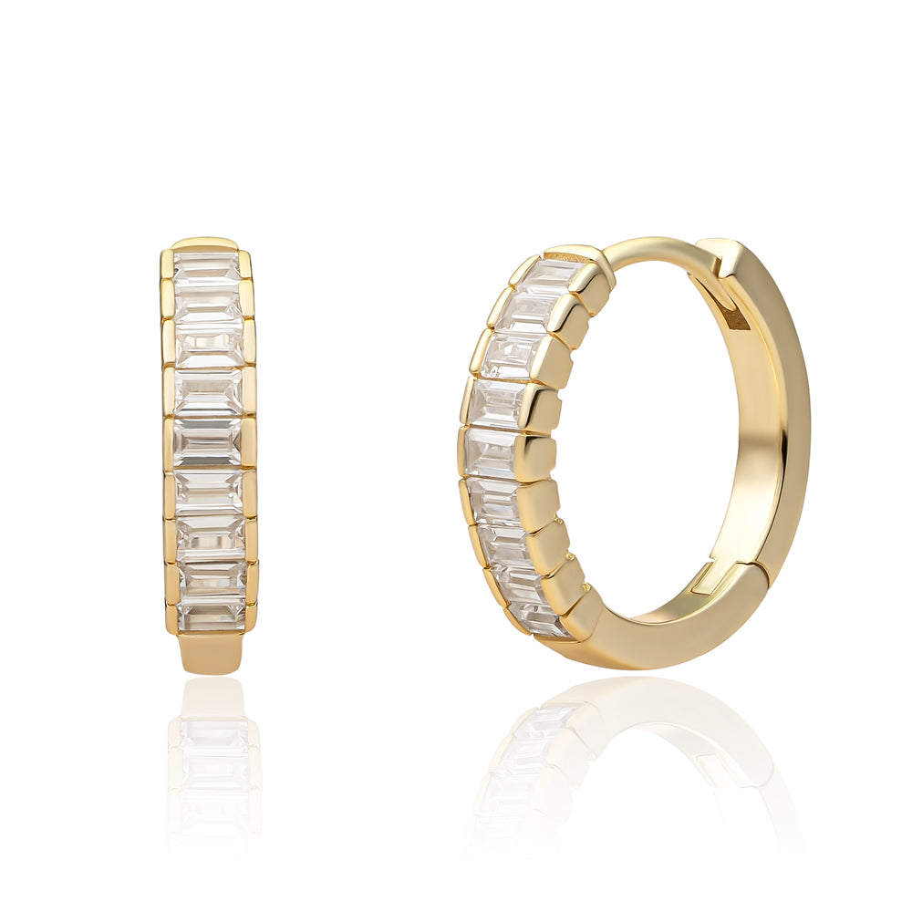 Gouden creolen met baguette zirkonia steentjes Spakling Jewels
