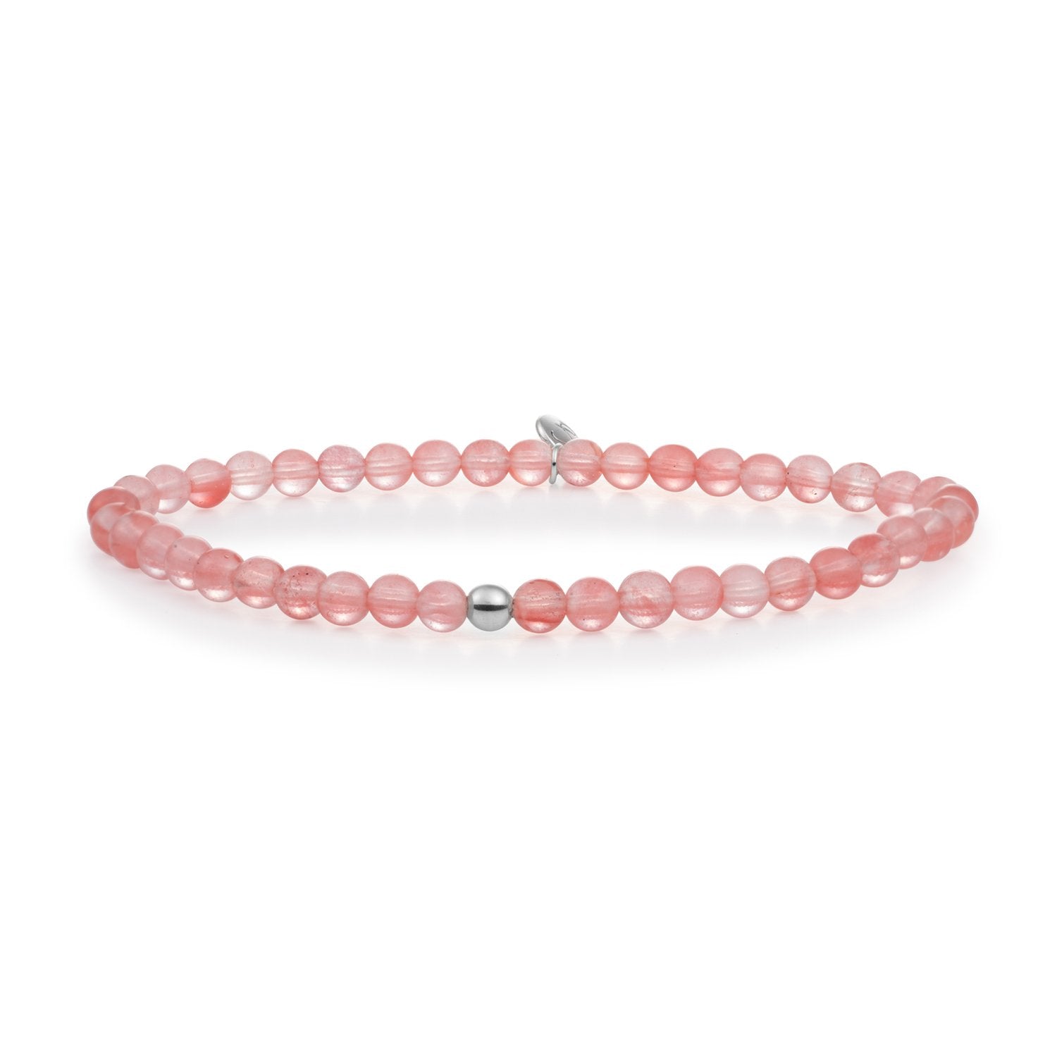 kralen armband met 4 milimeter kralen met cherry quartz edelsteentjes en zilveren kraal #kleur_zilver