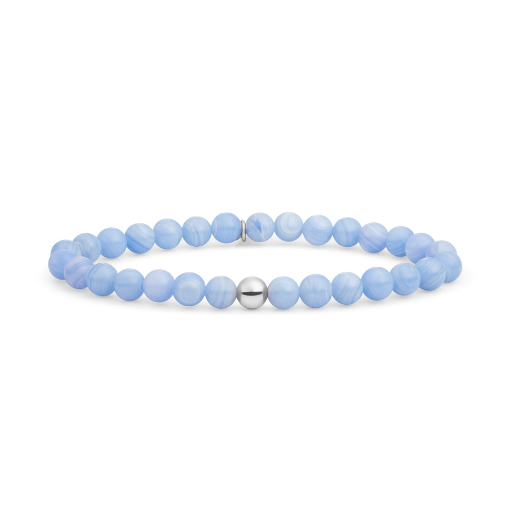 Gepolijste edelsteen kralen geregen armband blue lace agaat edelsteen #kleur_zilver
