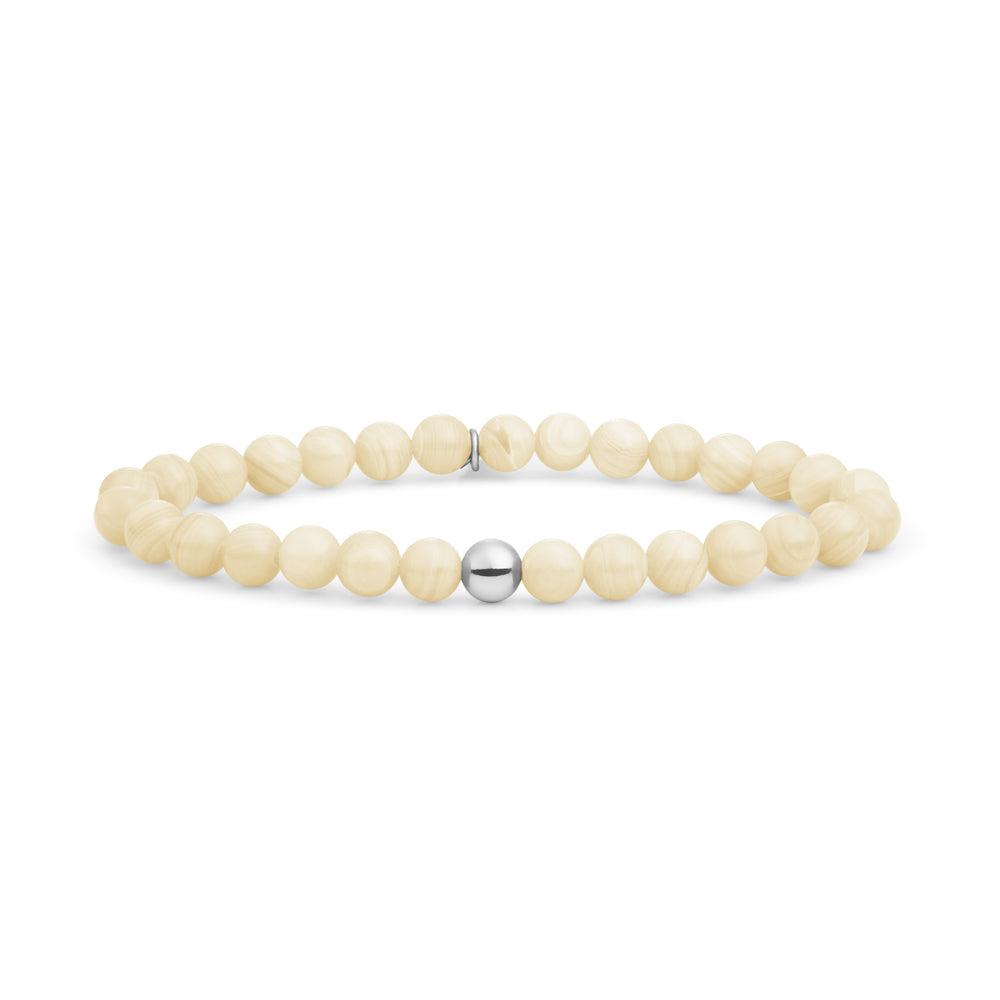 Edelsteen kralen armband met beige agaat 6mm kralen sparkling jewels #kleur_zilver