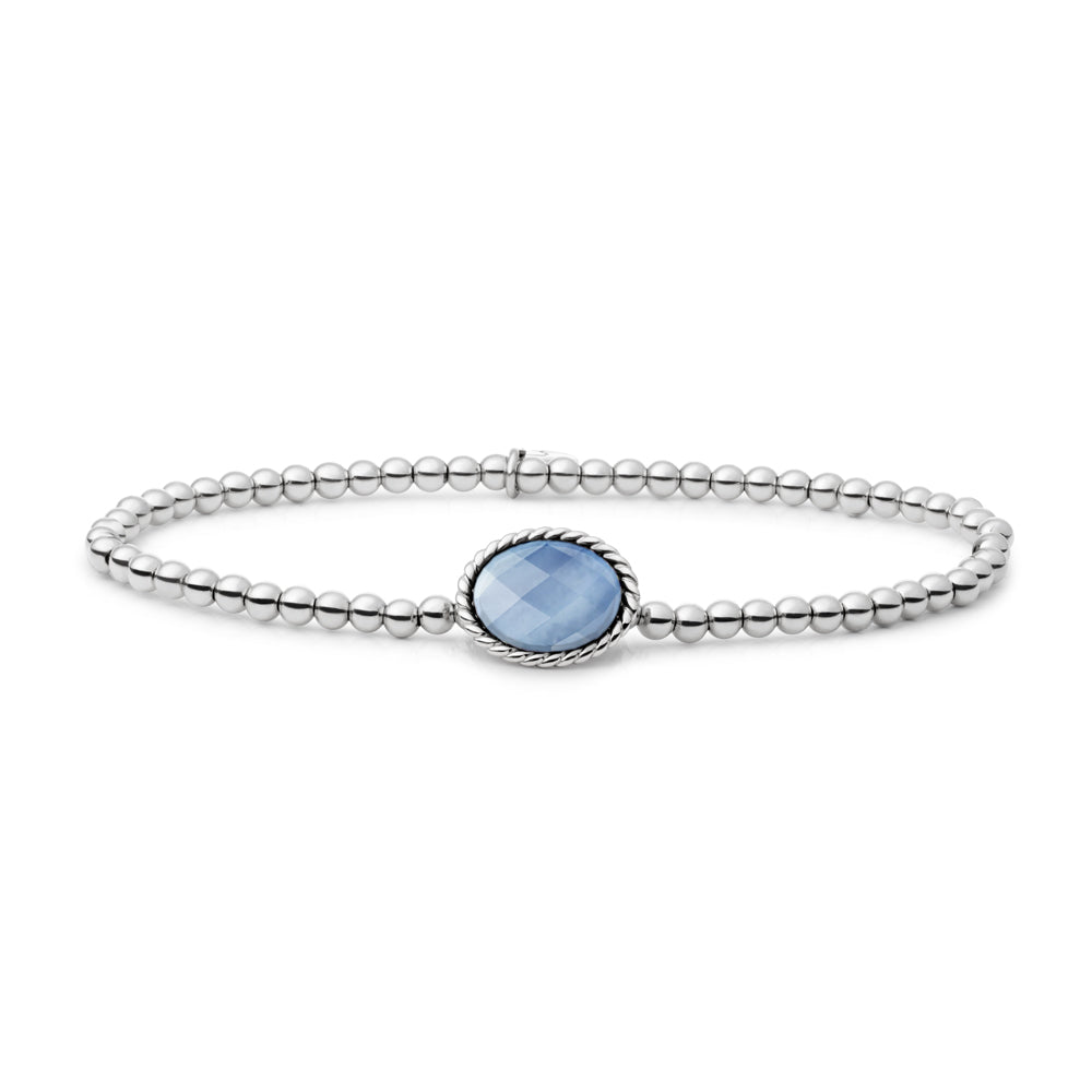 Twist bedel met blauwe lace agaat aan kralen armband in het zilver #kleur_zilver