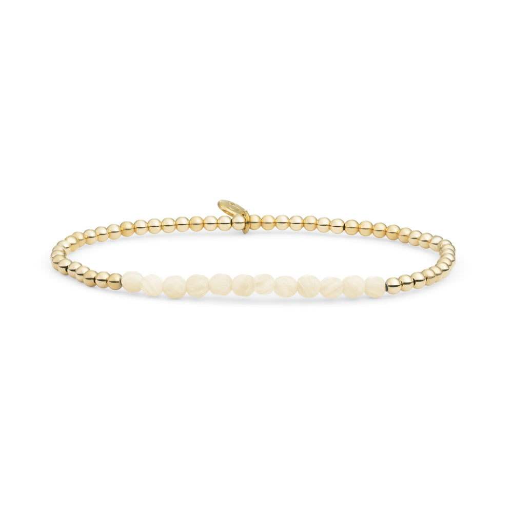 Kralenarmband met gouden kralen en een rij echte edelstenen beige agaat Sparkling Jewels #kleur_goud
