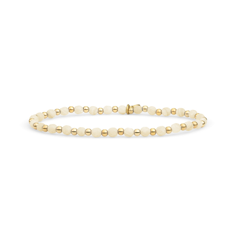 Kralen armband van sparkling jewels met echte edelstenen agaat in de kleur beige #kleur_goud