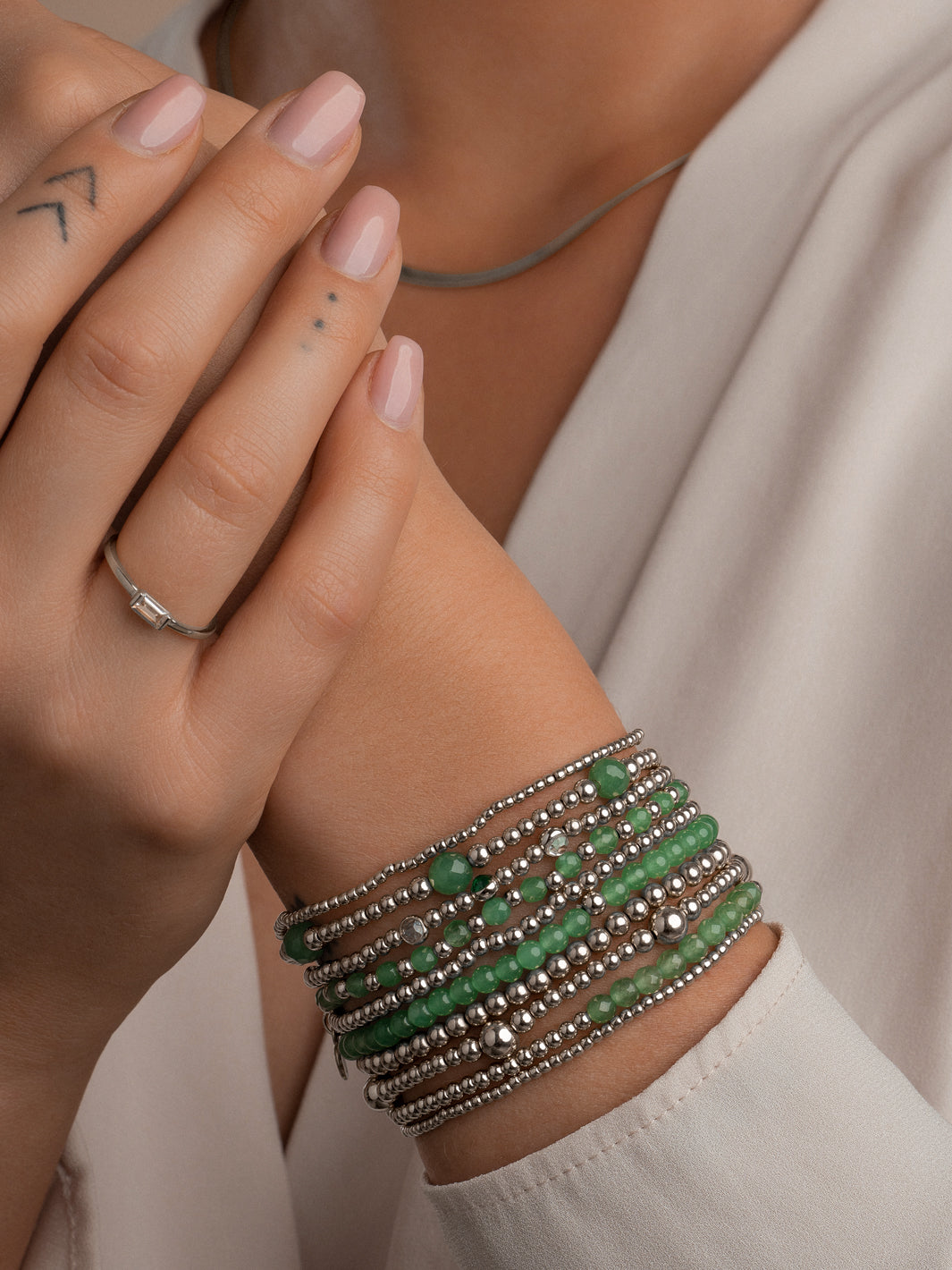 zilverkleurige armbanden met edelsteen in groene aventurijn voor dames van Sparkling