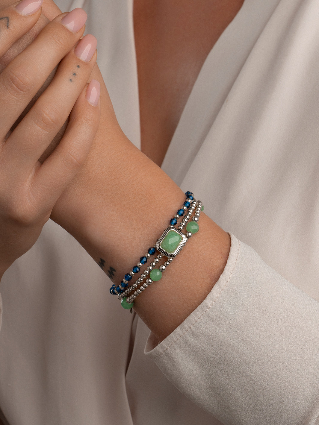 Armband sterling zilver 295 met groene aventurijn edelstenen 