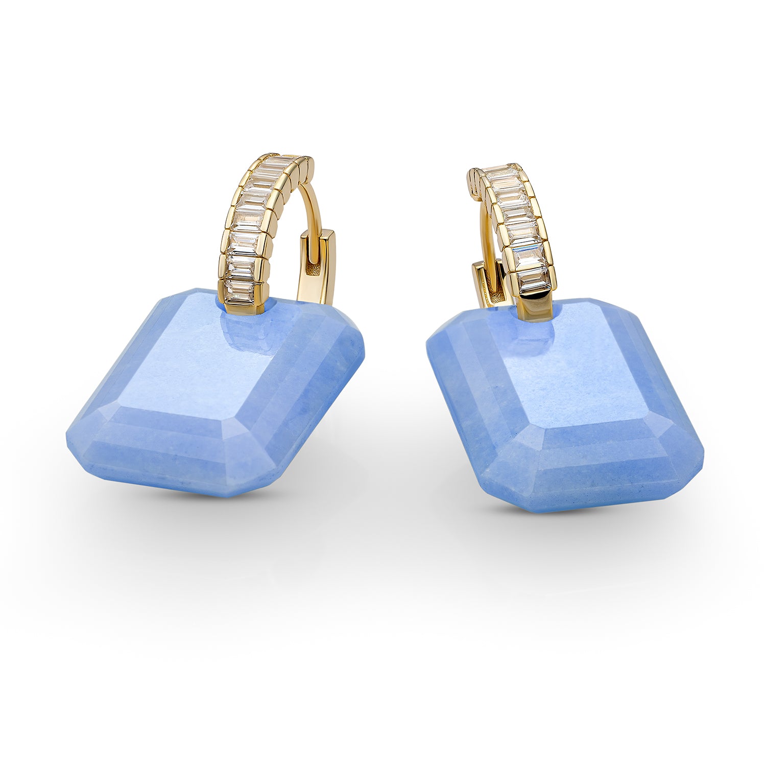 Gouden creolen oorbellen met edelsteen hangers van Sparkling Jewels blauwe blue lace agaat edelstenen