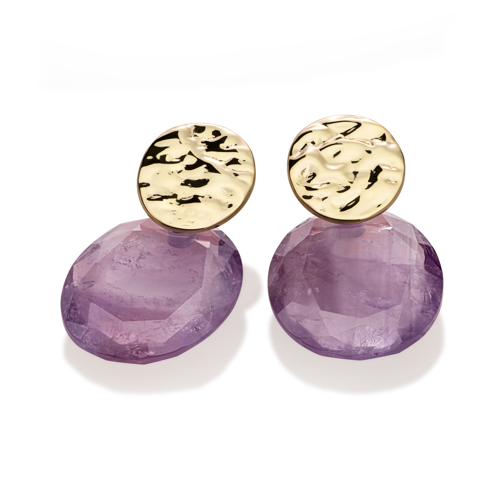 Glamoureuze Sparkling oorbellen set met ronde oorstekers en ronde amethist oorbel hangers.